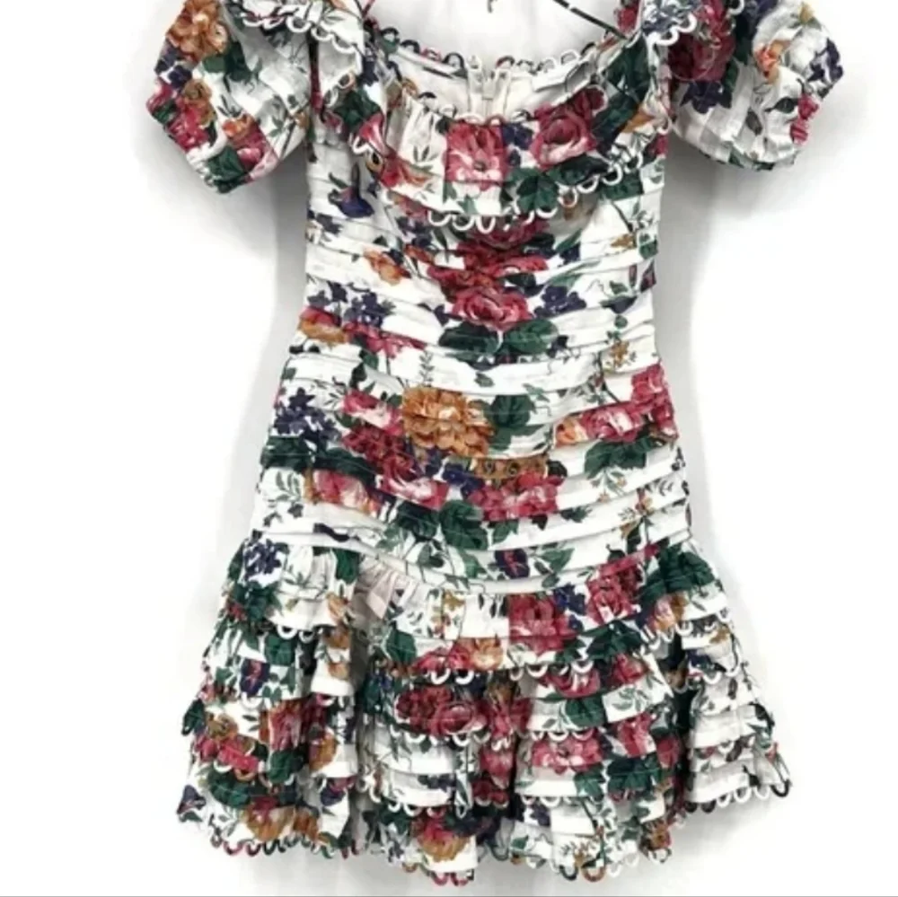 SOLD ‼️ $895.00 NWT Zimmermann Allia Floral Printuck Mini Dress Linen US XS AU 0 - Picture 4 of 4